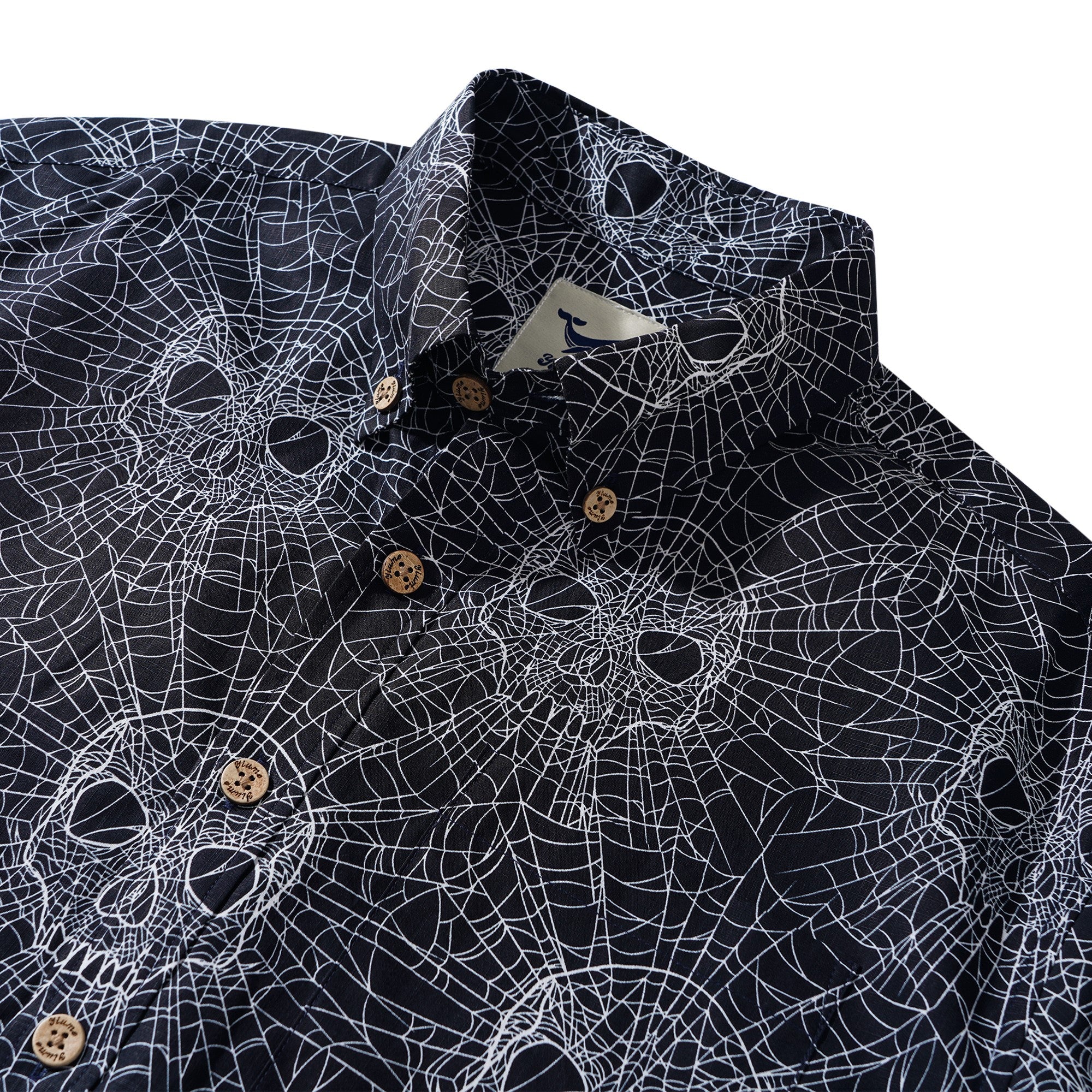 Men's Hawaiian Shirt Short Sleeve Button-down 100% Cotton Black Aloha Gothic Skull Spider Web By Mystic Hearts