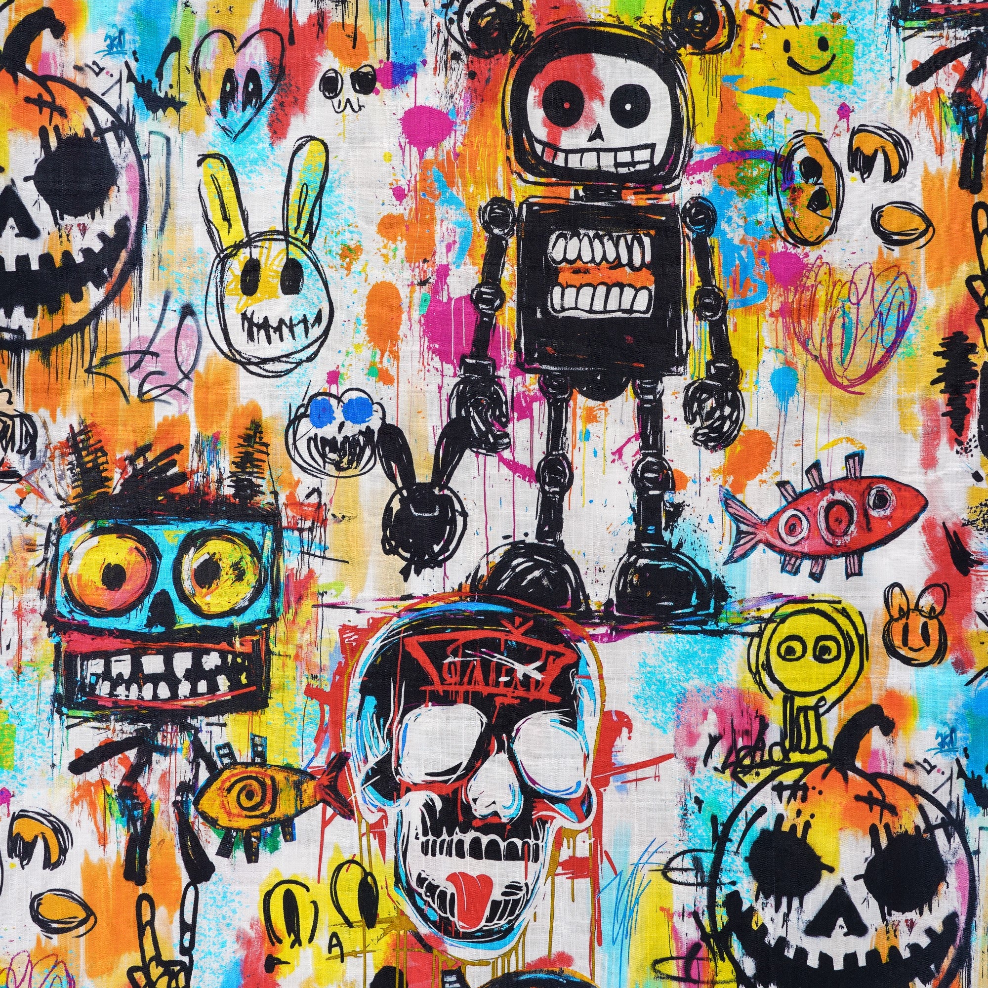 Hawaiian Shirt For Men Halloween Short Sleeve Camp Collar Shirt 100% Cotton White Aloha Graffiti Madness Party