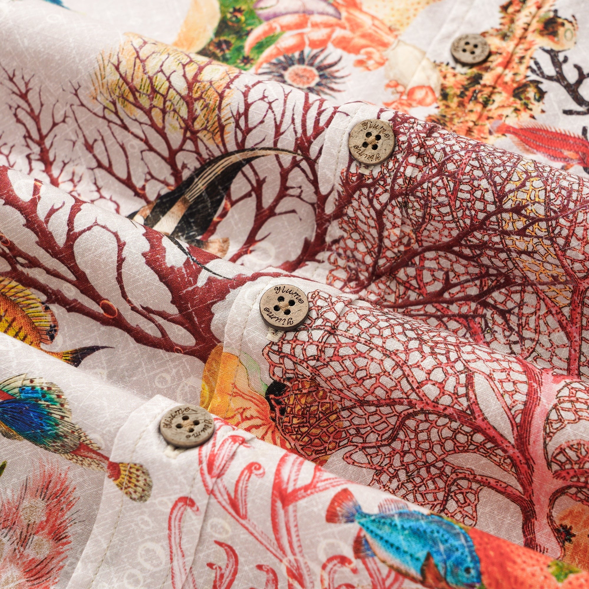 Men's Hawaiian Shirt Short Sleeve Button-down 100% Cotton Beige Aloha Marine Fantasia