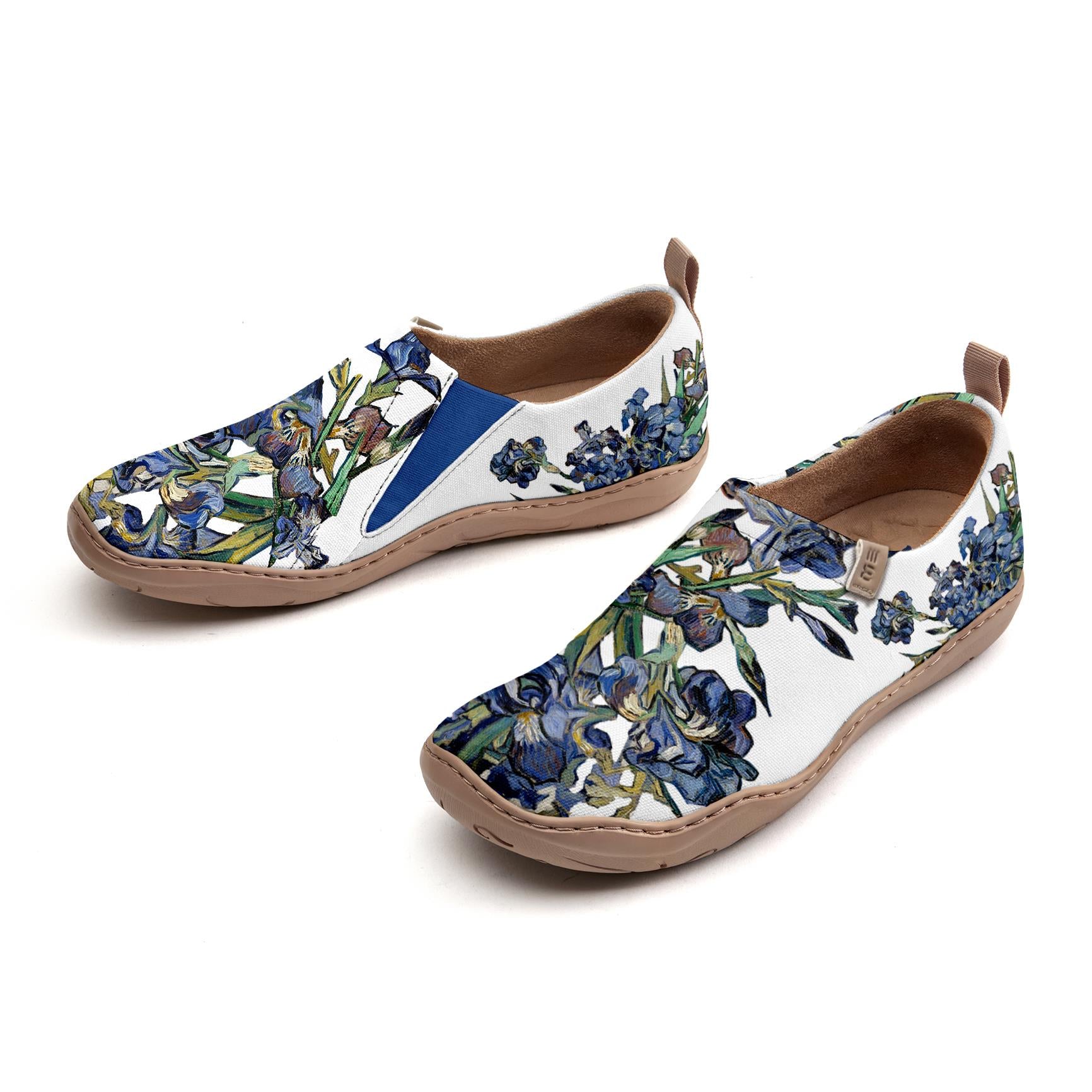 Yiume Women's Art Slip-On Casual Canvas Shoes Van Gogh's Irises Blue Painted,100% Cotton Vincent Van Gogh's Irises