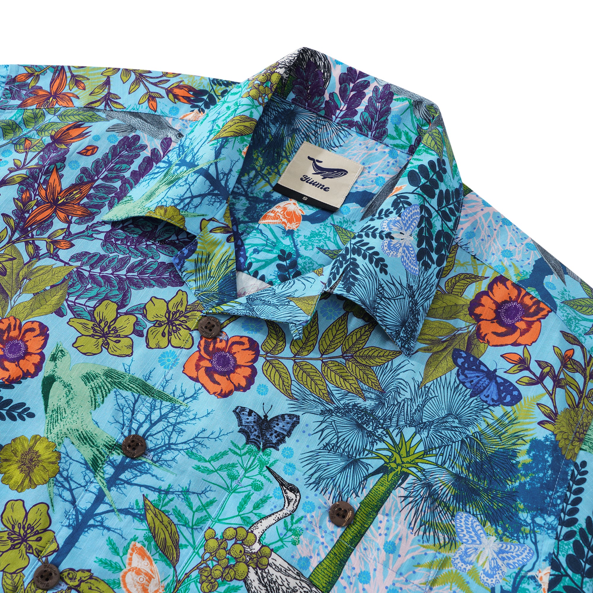 Men's Hawaiian Shirt Short Sleeve Camp Collar 100% Cotton Green Aloha Whispering Woods