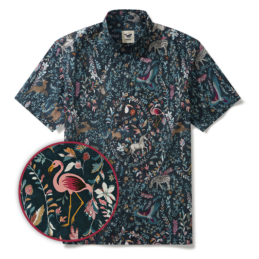 Jungle Paradise Men's Hawaiian Shirt with tropical animal print