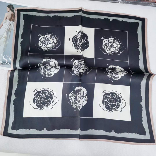 Floral square scarf 100% mulberry silk, luxury accessory