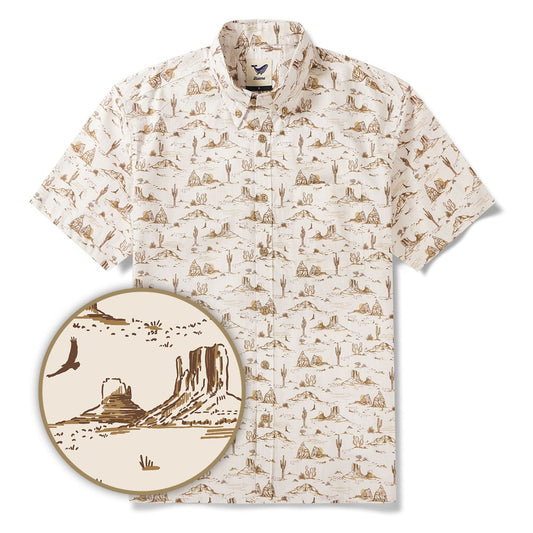 Men's Hawaiian Shirt Short Sleeve Button-down 100% Cotton Yellow Aloha Western Desert Landscape By Hufton Studio Limited
