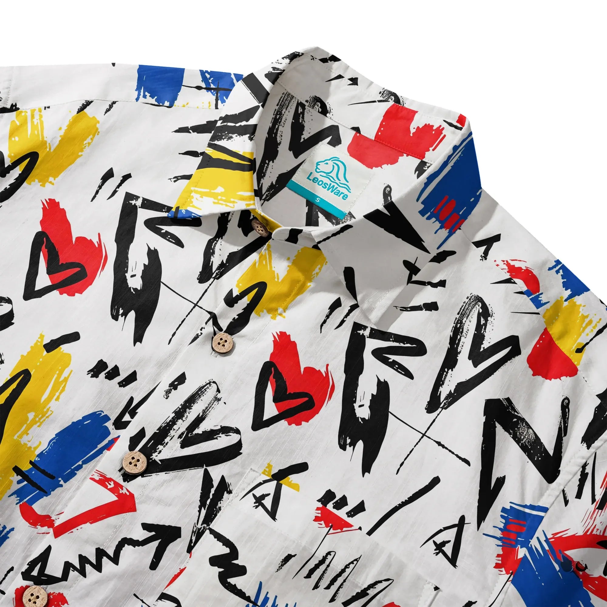 White cotton Hawaiian shirt for men, street art style
