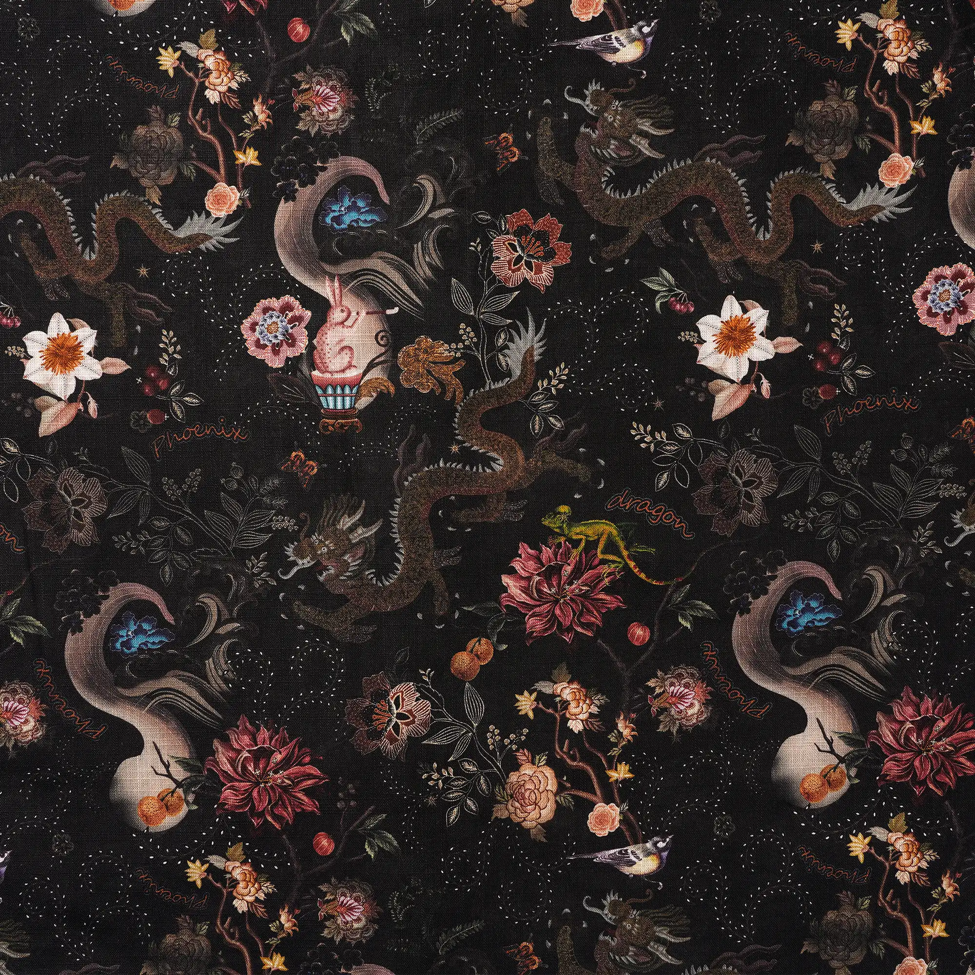 Men's Hawaiian Shirt Long Sleeve Button-down 100% Cotton Black Aloha Ink Charm Eastern Dream