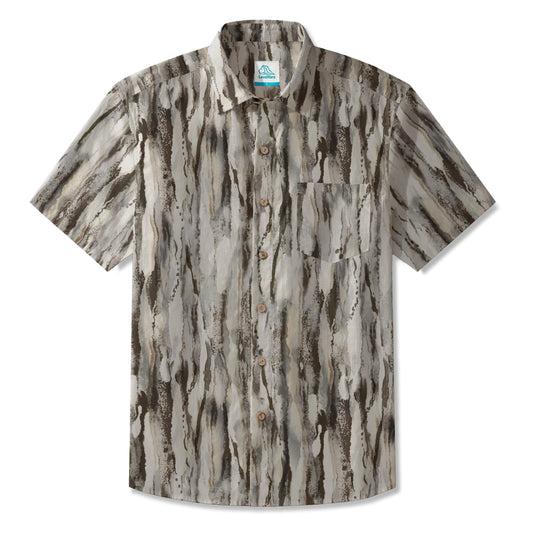 LeosWare® Men's Hawaiian Shirt Short Sleeve Button-up 100% Cotton Brown Aloha Minimalist Abstract Rhythm