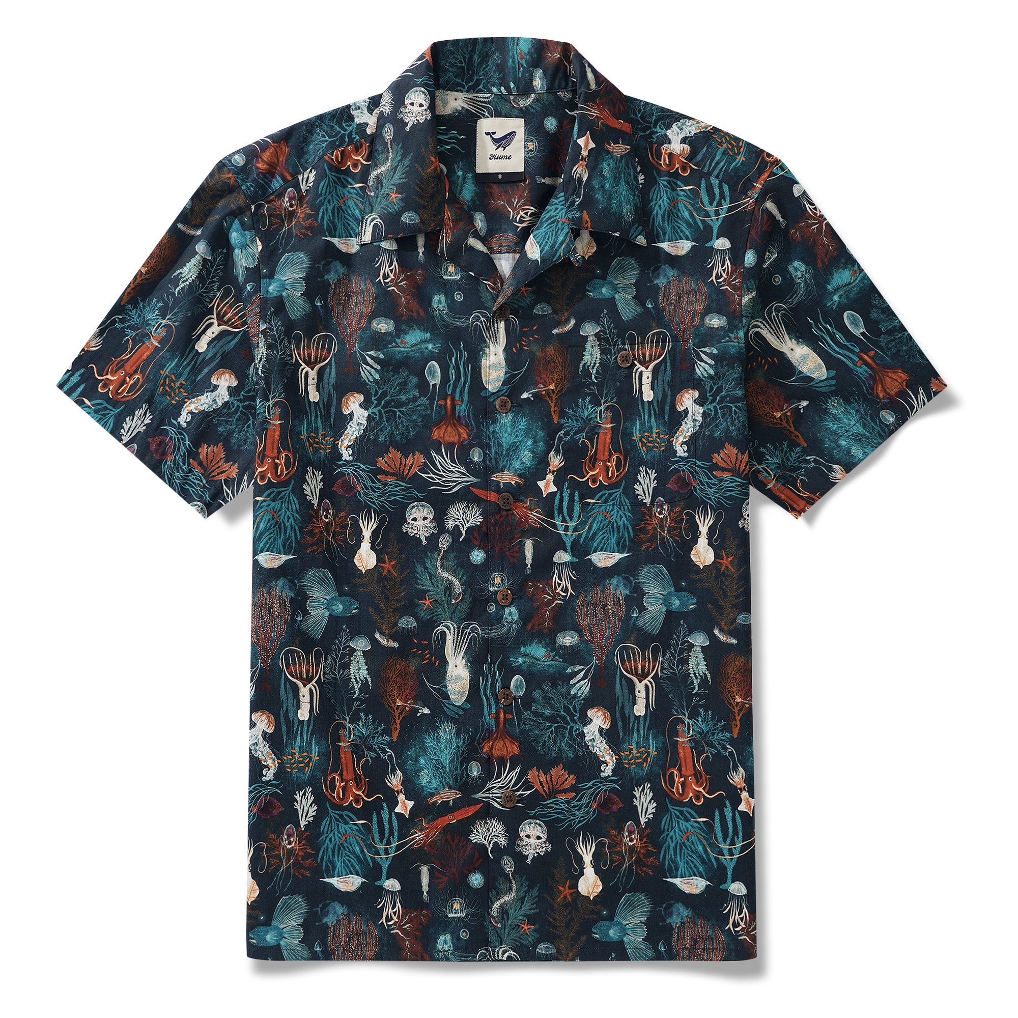 Herren -Hawaii -Hemd Kurzarm Camp Halsharmino 100% Baumwollblau Aloha Unterwasser Liebe von Kristen