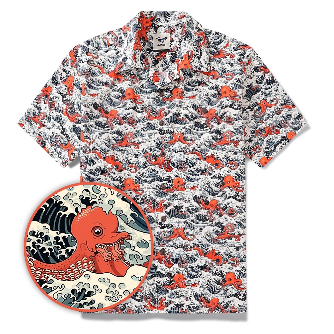 Hawaiian Shirt For Men Octopus Revelry Shirt Camp Collar 100% Cotton Shirt