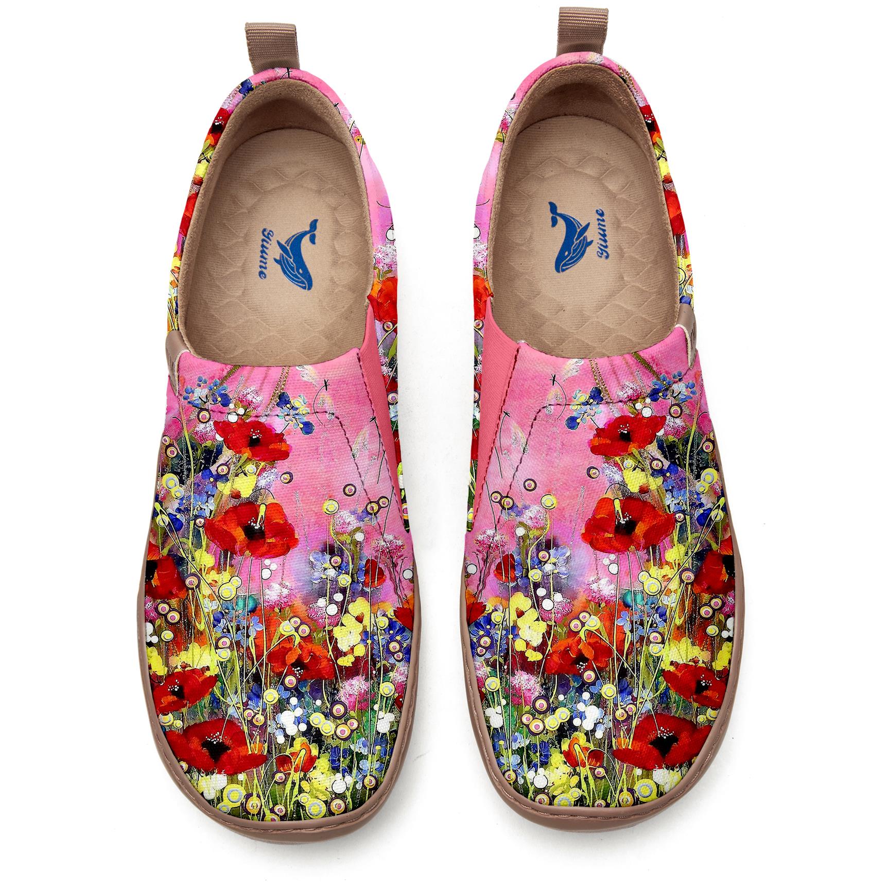 Yiume Femme's Art Slip-On Casual Tolevas Chaussures Wildflower Whisper Rose peint, 100% coton Rose Wildflowers