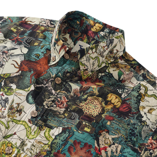 Men's Hawaiian Shirt Short Sleeve Button-down 100% Cotton Art Shirt