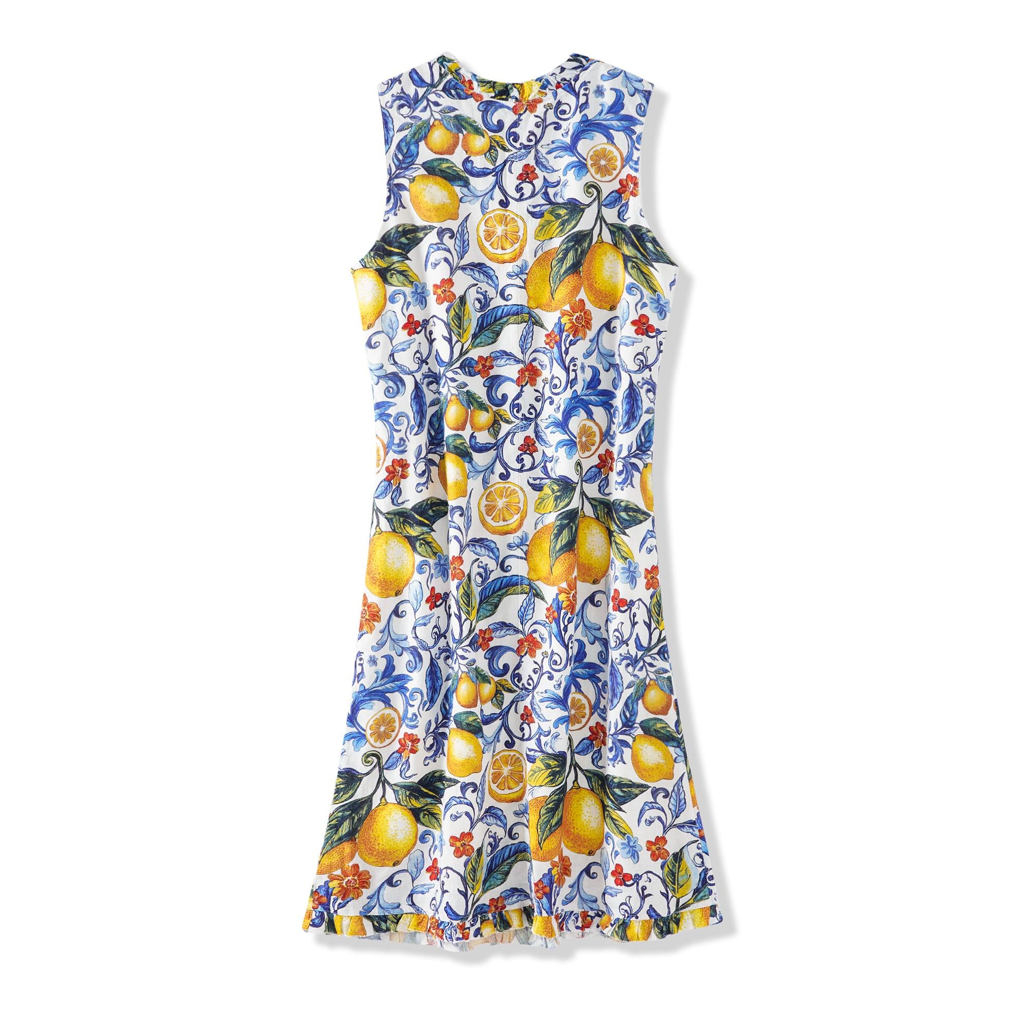 Robe hawaïenne sans manches V-Neck 55% Lin 45% Rayon Bleu Aloha Sicilian Lemon