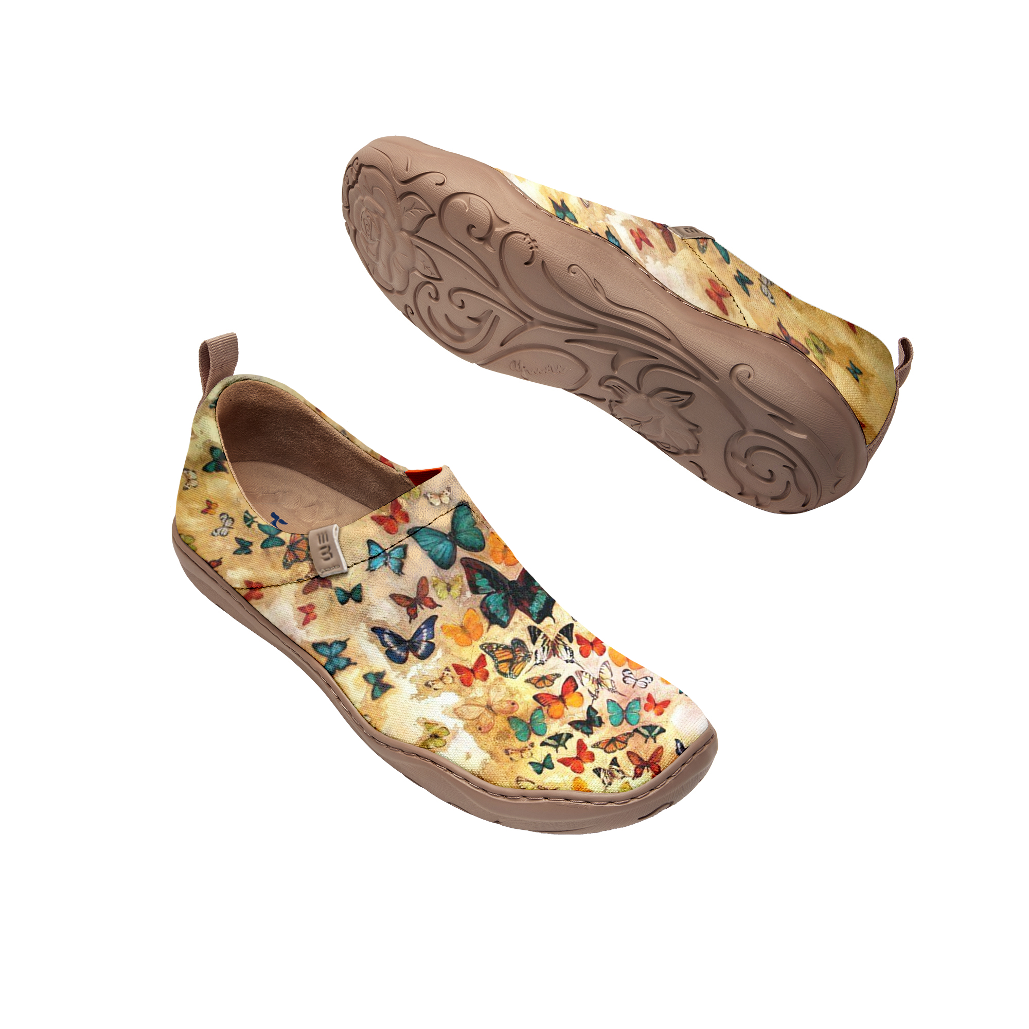 Yiume Frauenkunst Blumen-On-Gelegenheits-Leinwand Sneakers Vintage gelb Schmetterling Frauenschuhe gestrichen Vintage Butterfly