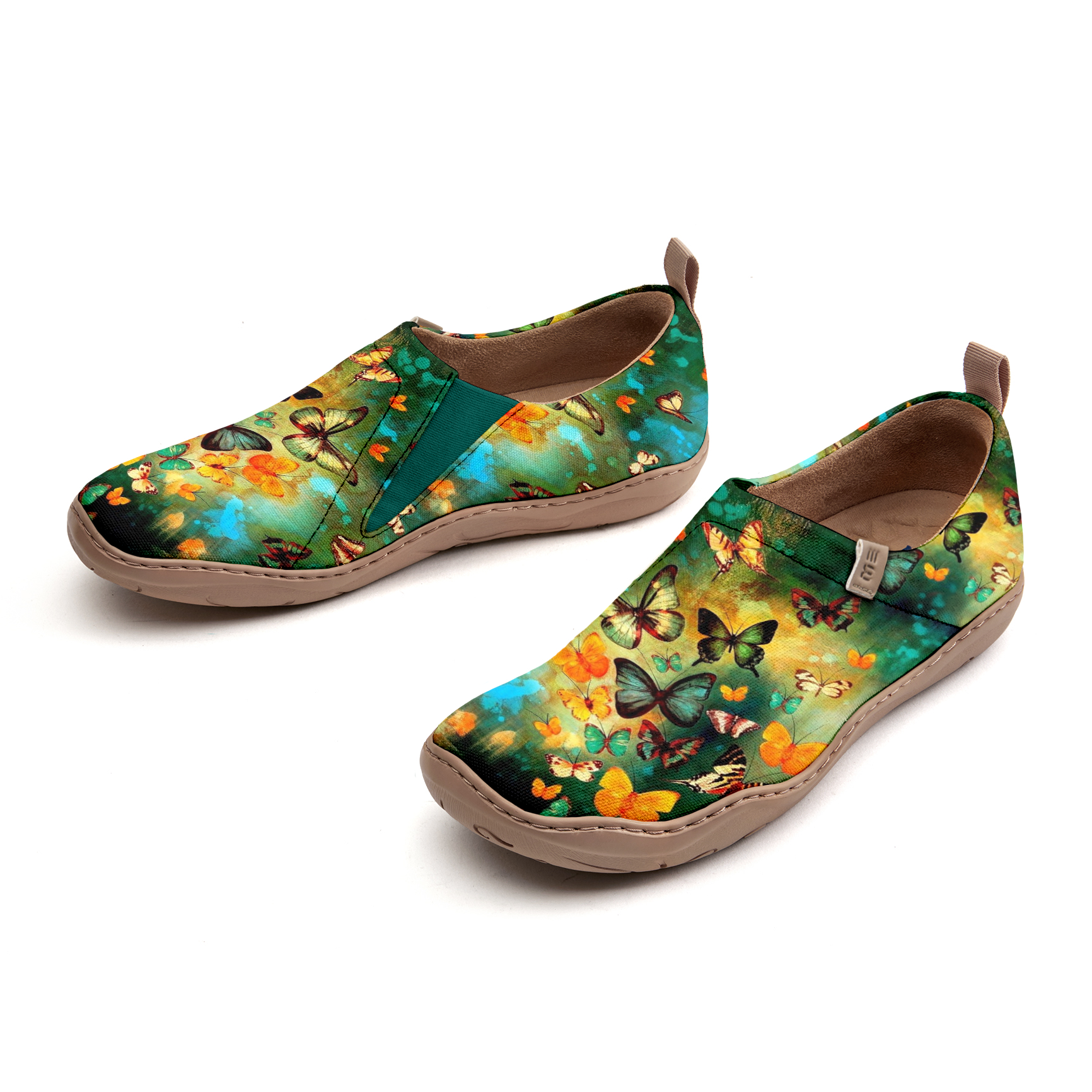 Yiume Women's Art Slip-On Casual Shoes Green Butterfly Painted,100% Cotton