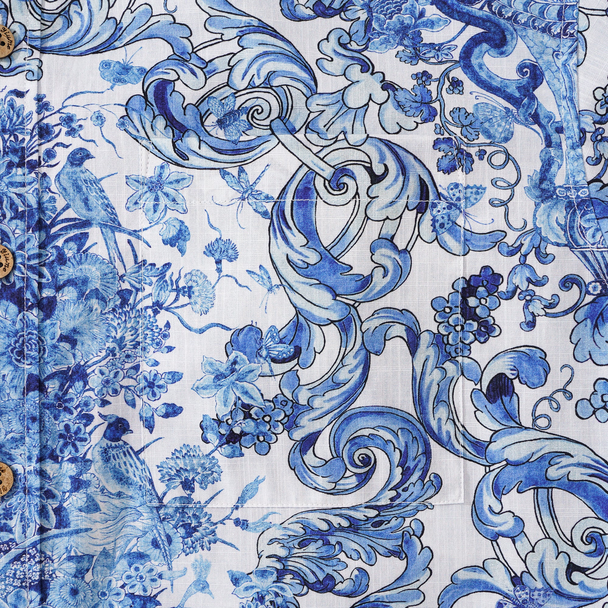 Chemise hawaïenne masculine à manches courtes à manches courtes 100% coton bleu Aloha Floral Whisper