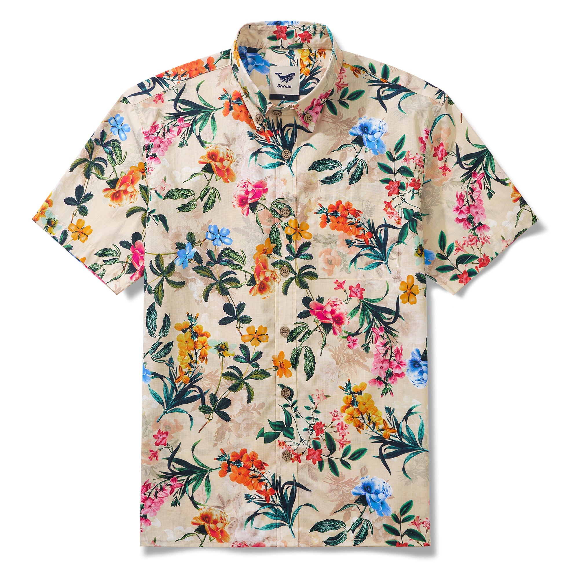 Yiume 1930s Floral Hawaiian Shirt Mens 100% CottonShort Sleeve Button-down Aloha Shirt Floral Radiance