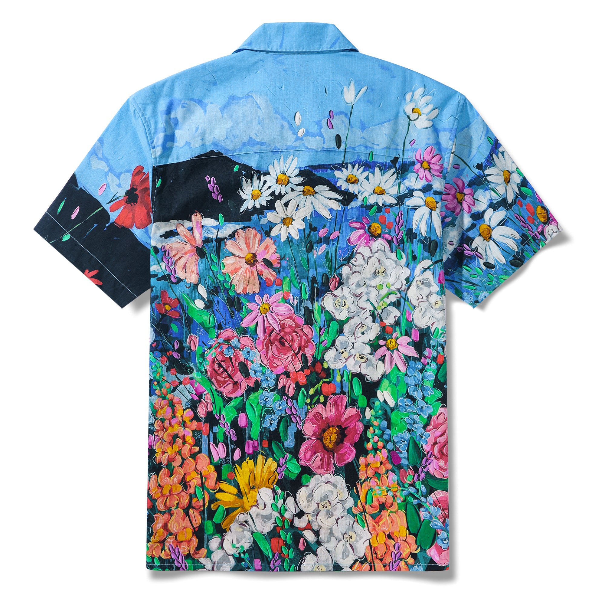 Ocean par Katie Leigh Stewart Chemise à col camp en coton 100 % pour homme à manches courtes bleue Aloha hawaïenne