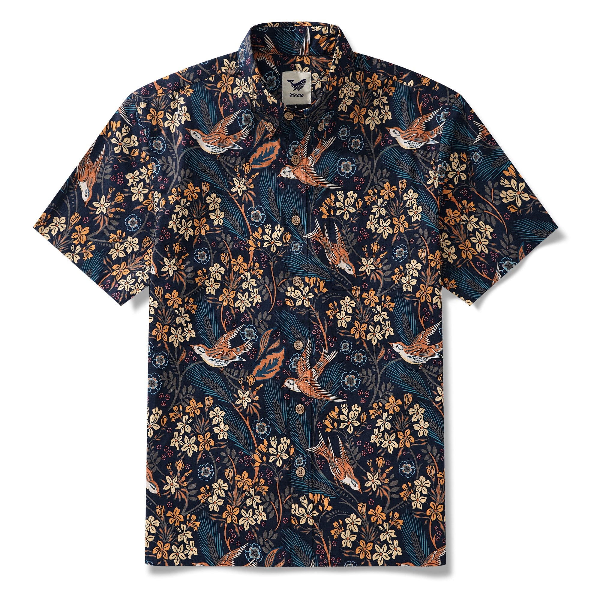 Men's Hawaiian Shirt Short Sleeve Button-down 100% Cotton Blue Aloha The Harvest Field by Abigail Bryan