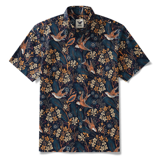 Men's Hawaiian Shirt Short Sleeve Button-down 100% Cotton Blue Aloha The Harvest Field by Abigail Bryan