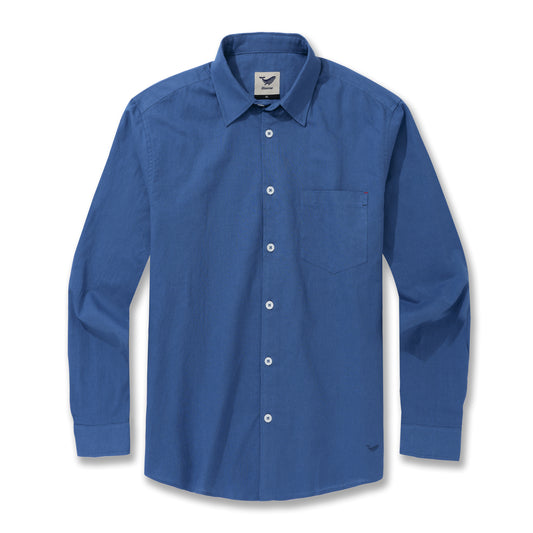 Hawaiian Shirt For Men Riviera Holiday Pointed Collar Long Sleeve Shirt - Royal Blue Riviera Holiday - Royal Blue