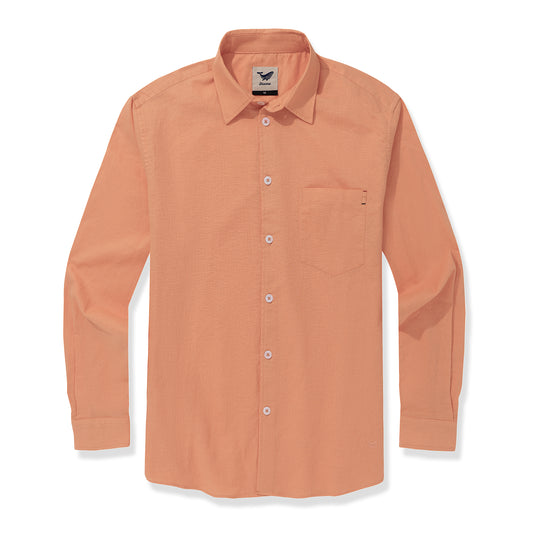 Men's Hawaiian shirt, light orange, linen blend, pointed collar