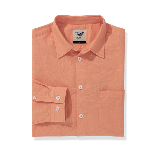 Men's Hawaiian shirt, light orange, long sleeve, linen blend