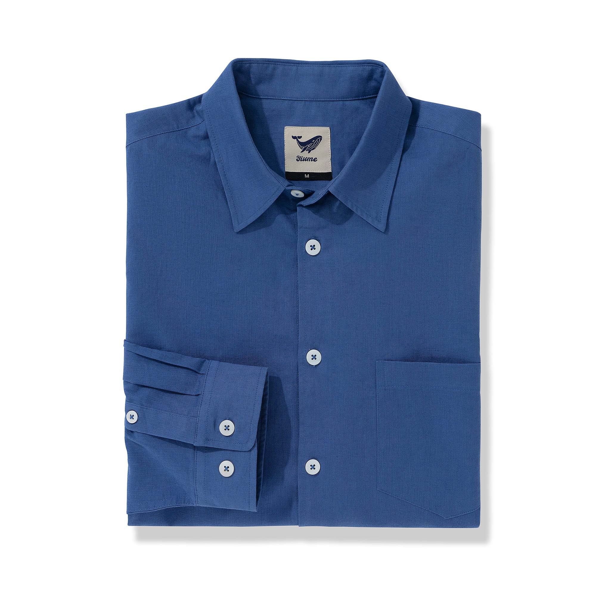 Hawaiian Shirt für Herren Riviera Urlaub Spitzkragen Langarmshirt - Königsblau