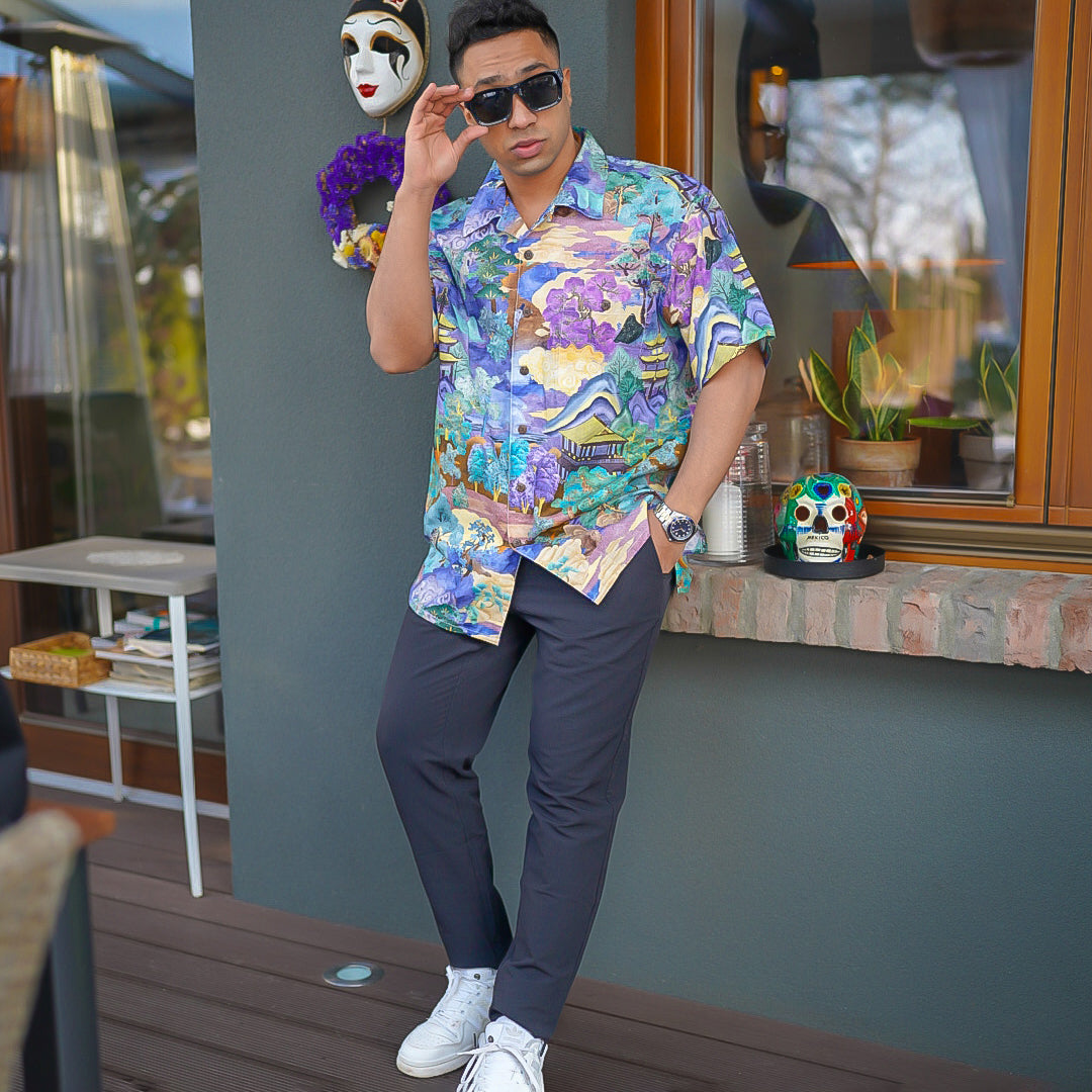 1950年代レトロハワイメンズシャツレトロ和風ビューシャツ