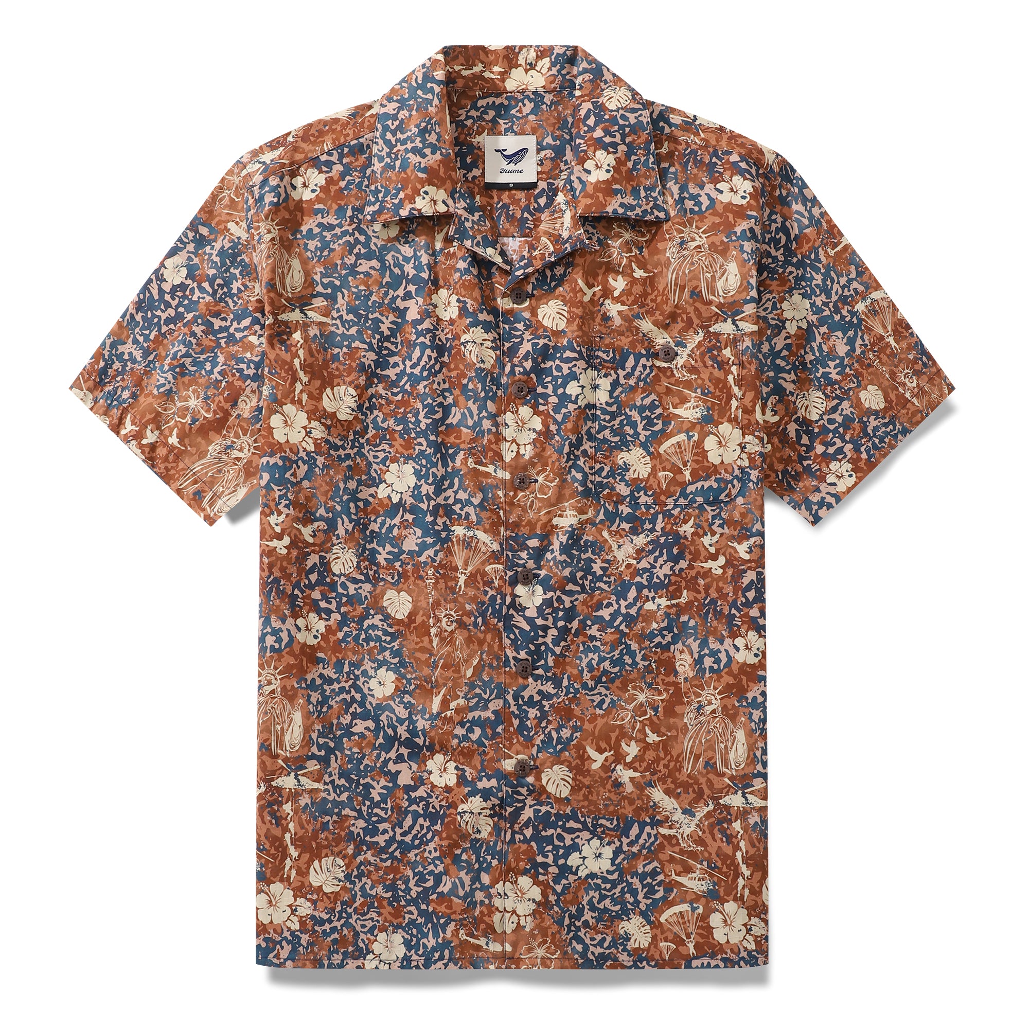 Independence Day Hawaiian Shirt For Men Once Upon A Time Print Shirt Camp Collar 100% Cotton