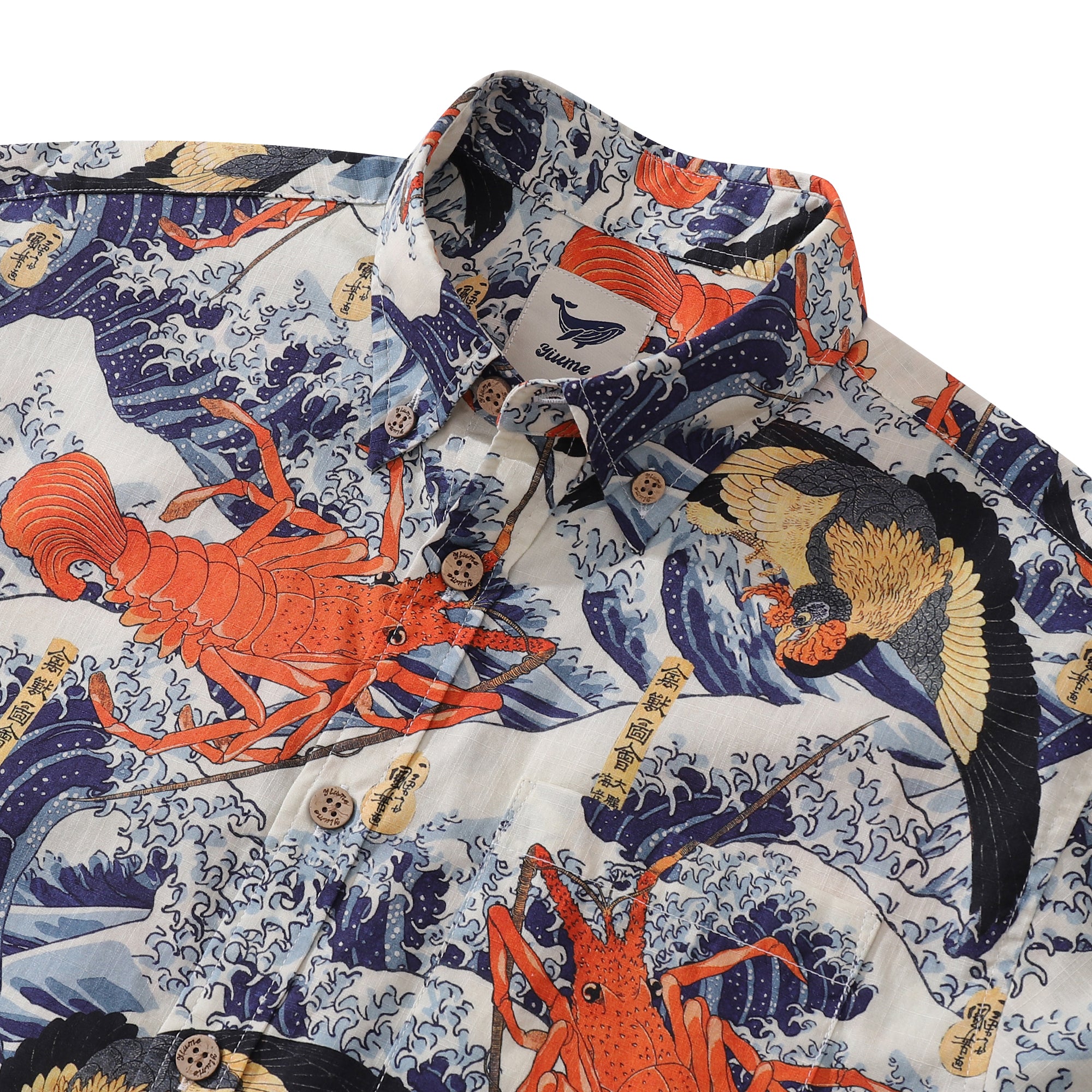 Men's Hawaiian Shirt Cock Lobster Chart Cotton Button-down Short Sleeve Aloha Shirt