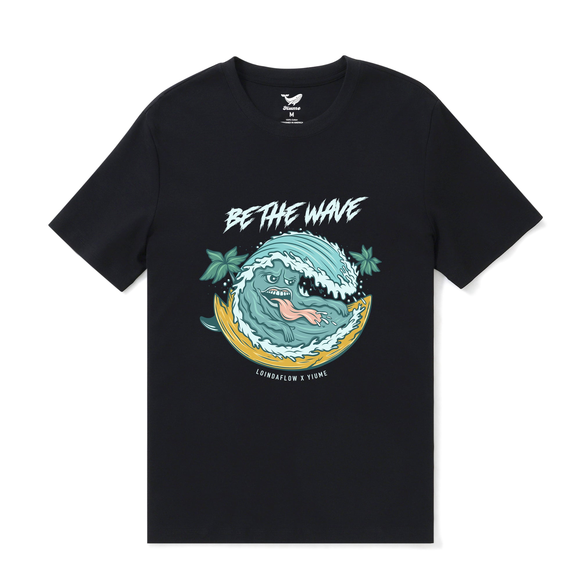 Hawaiian Tee For Men Be the Wave By Loindaflow Tee Crew Neck 100% Cotton - BLACK