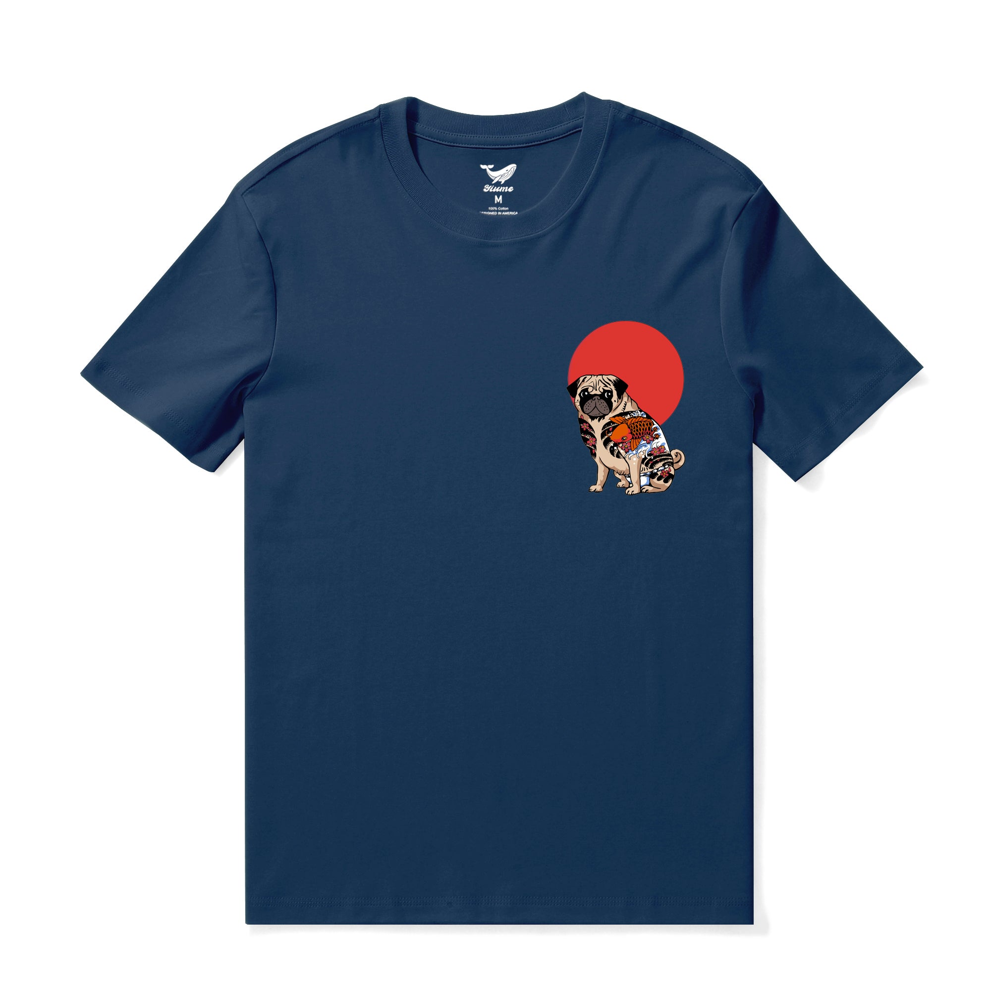 Hawaiian Tee für Männer Yakuza Pug Tee Rundhals 100% Baumwolle - NAVY BLAU