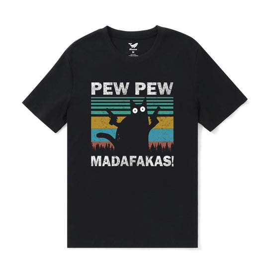 Hawaiian Tee For Men Pew Pew Madafakas Cat Tee Crew Neck 100% Cotton - BLACK Pew Pew Madafakas Cat - Black