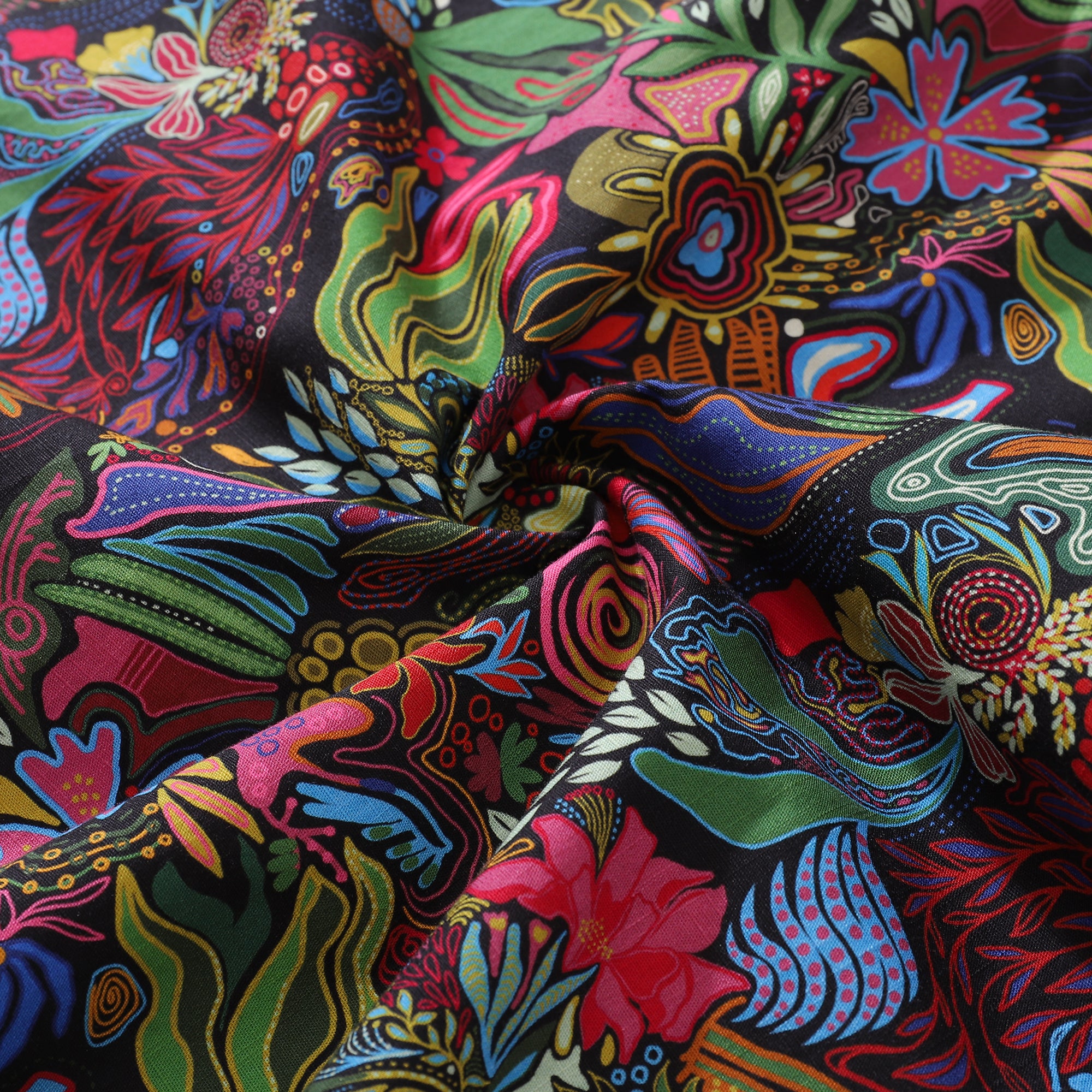 Chemise hawaïenne des années 1950 pour hommes Josephine George Plants en coton, à boutons, à manches courtes et à motifs floraux.