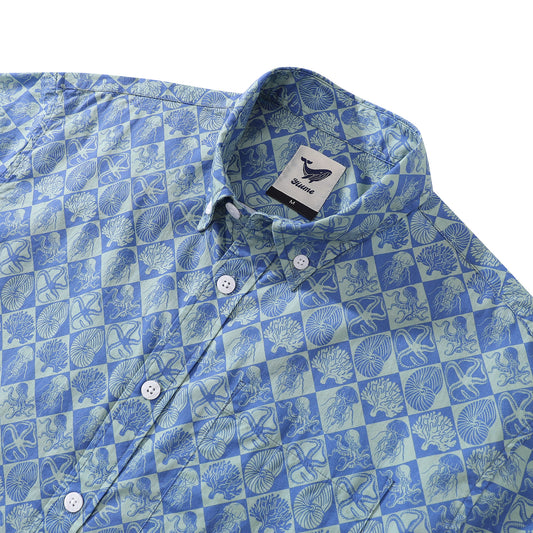Blue Hand Painted Specimen Print 100% Cotton Button-down Shirt