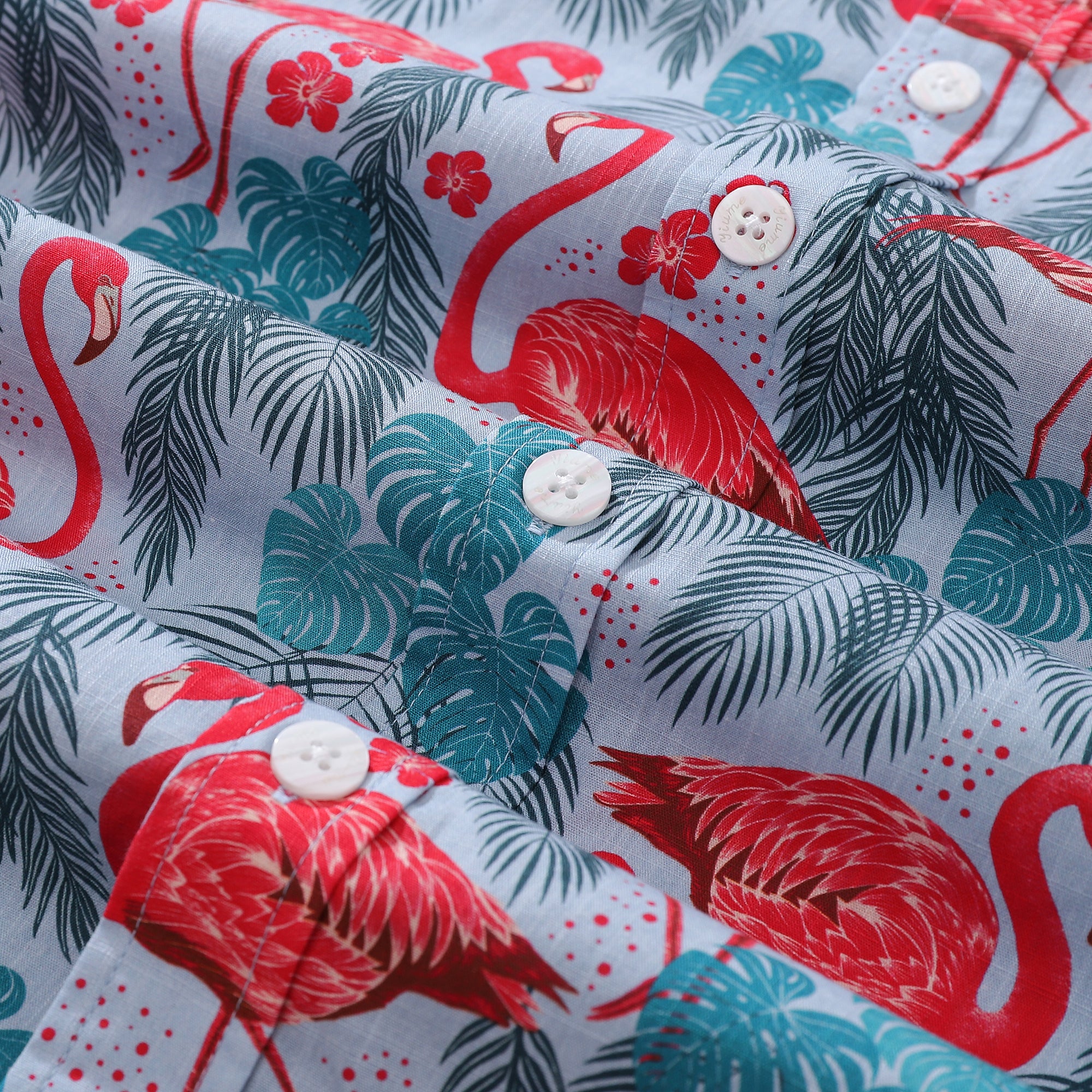 Men's Funky Hawaiian Shirt Flamingo Bay Print Designed by Maria Elena COCO Cotton Button-down