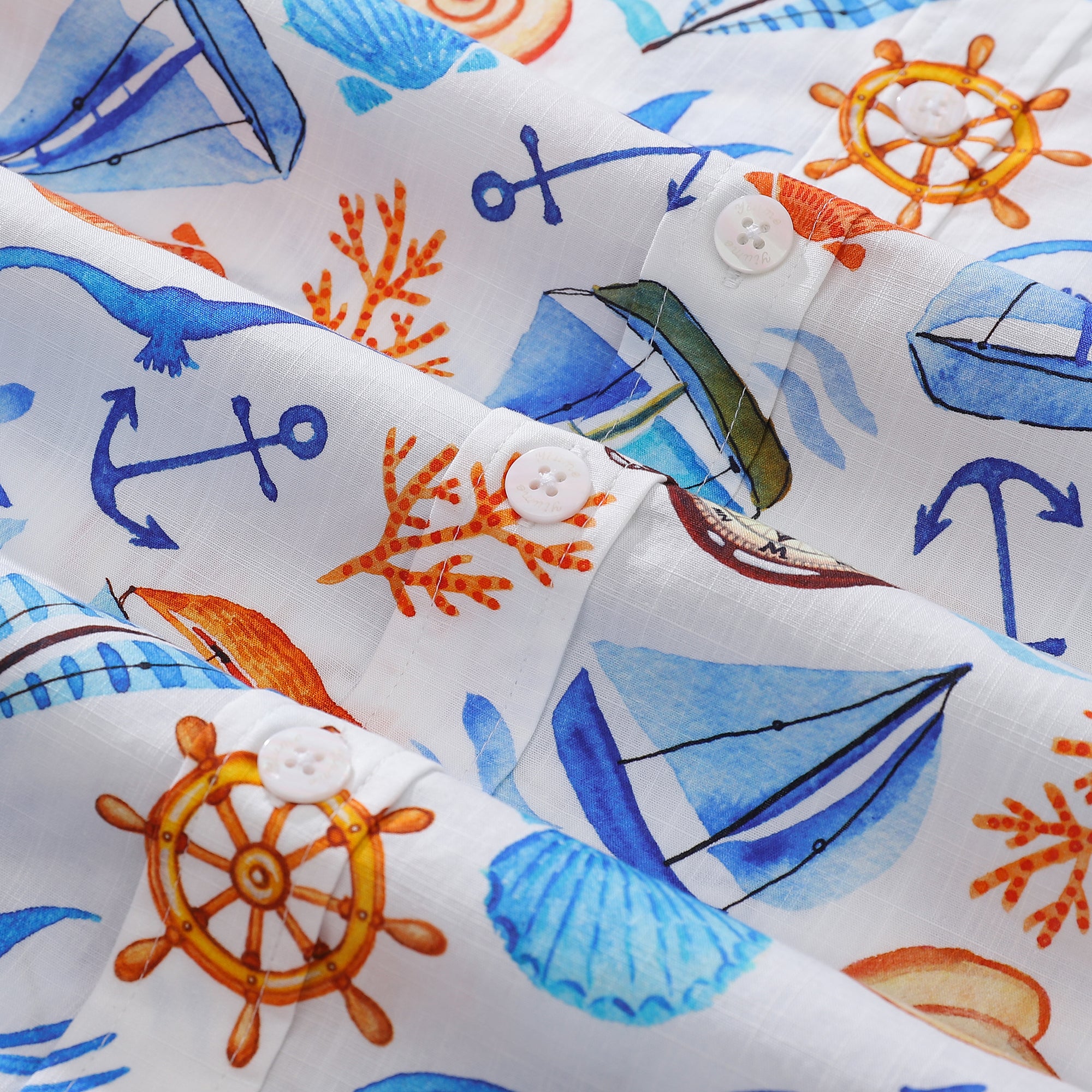 Men's Hawaiian Shirt Sailing Adventure Print Designed by Julia Madoka Cotton Button-down