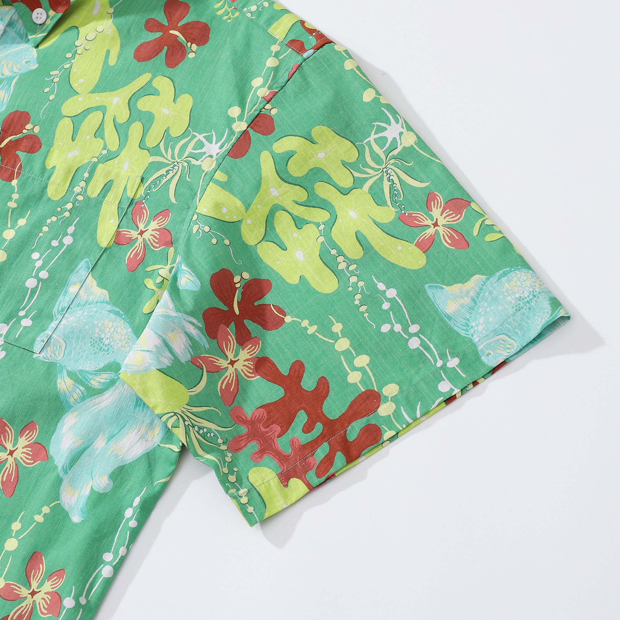 Men's Hawaiian Shirt Seaweed and Goldfish Print Cotton Button-down