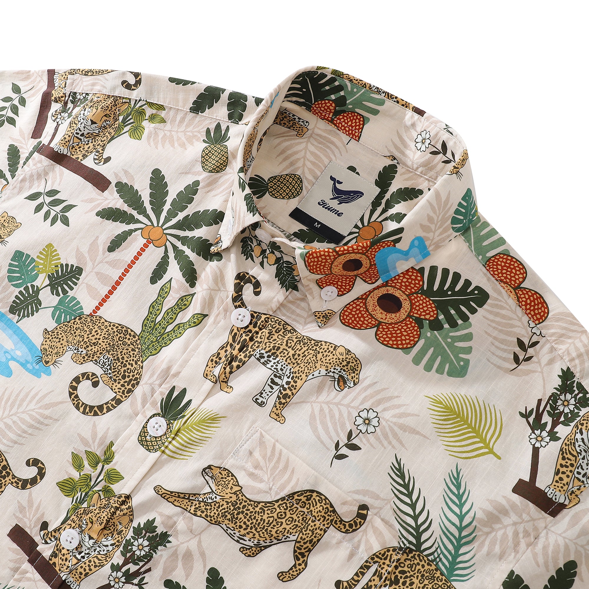 Funky Hawaiian Shirt For Men Adventure of the Jaguar Print Button Down Shirt