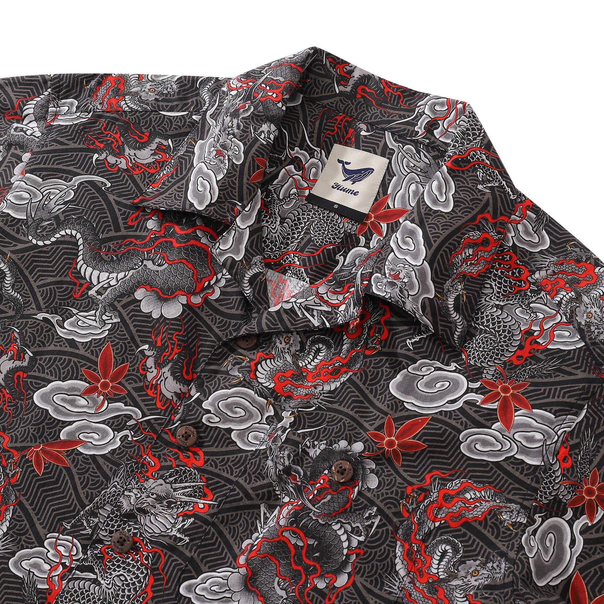 Men's Hawaiian Shirt The Dragon's Flight Print Cotton Camp Collar Short Sleeve Aloha Shirt