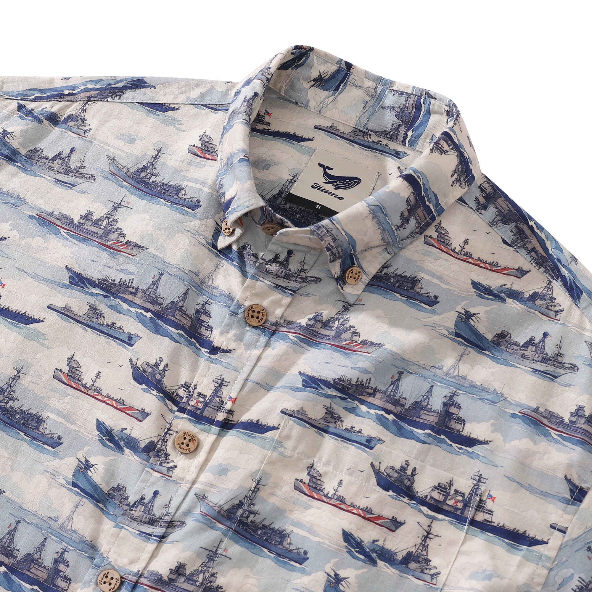 Men's Hawaiian Shirt The Might of the Navy Cotton Button-down Short Sleeve Aloha Shirt