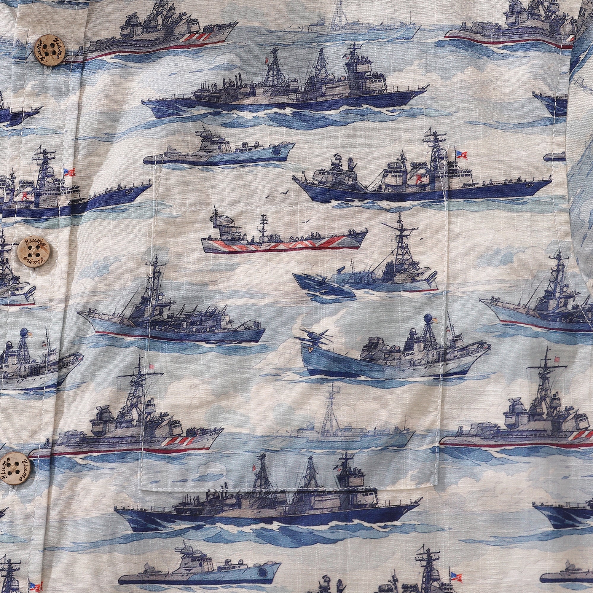 Men's Hawaiian Shirt The Might of the Navy Cotton Button-down Short Sleeve Aloha Shirt