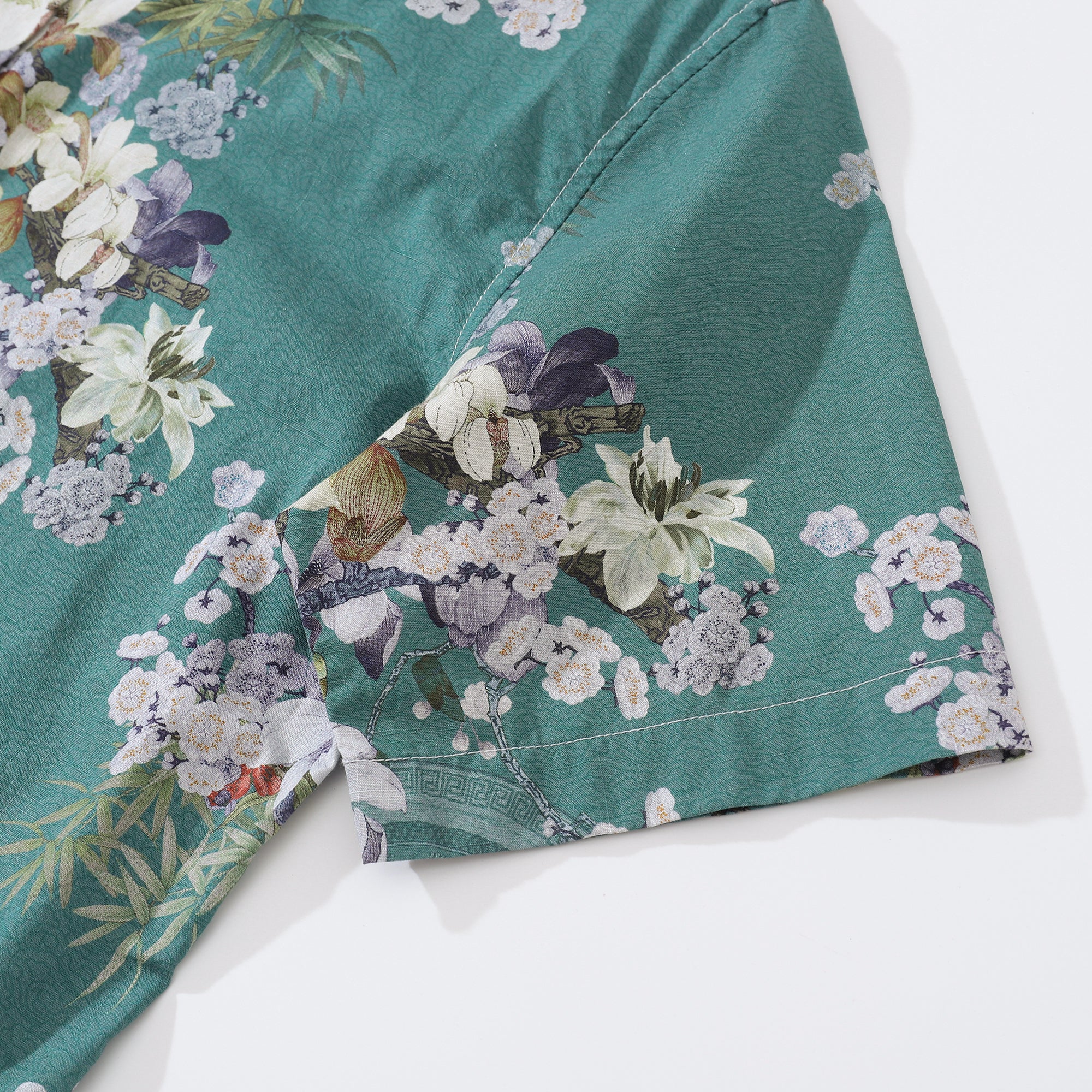 Damen-Hawaii-Hemd, eleganter Pflaumenduft-Aufdruck, Baumwolle, kurzärmlig, mit Knopfleiste