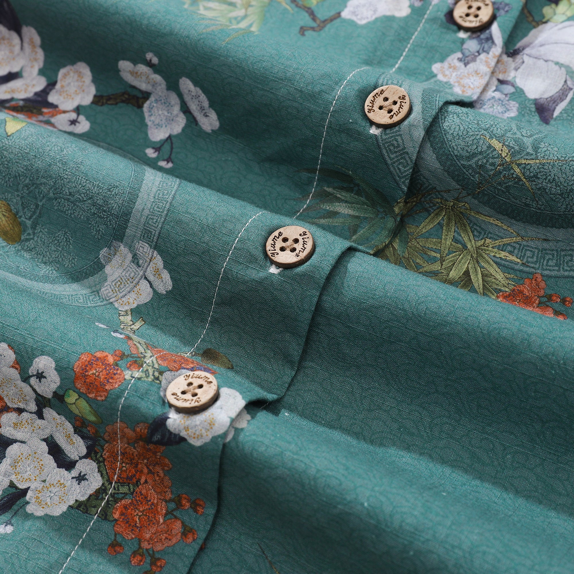 Damen-Hawaii-Hemd, eleganter Pflaumenduft-Aufdruck, Baumwolle, kurzärmlig, mit Knopfleiste