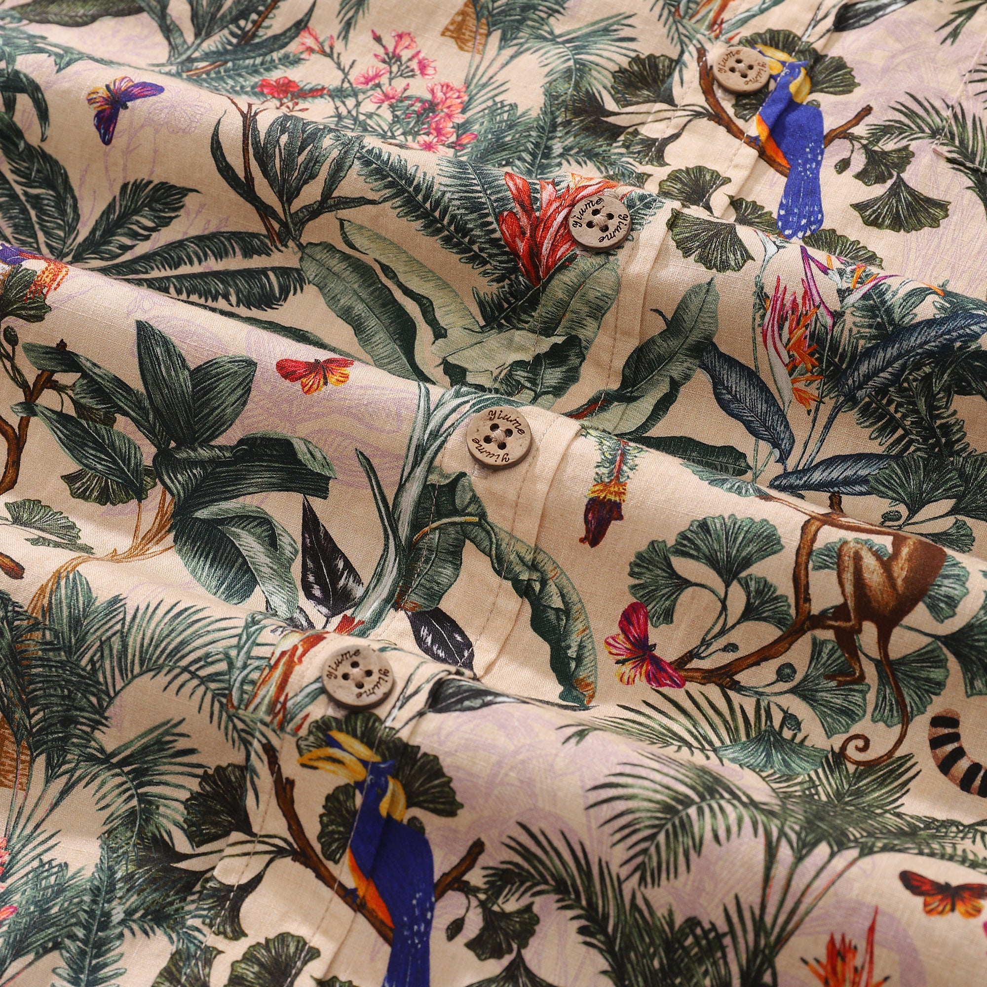 Men's Hawaiian Shirt Tropical Paradise By Wipada Kulenkampff Cotton Button-down Short Sleeve Aloha Shirt