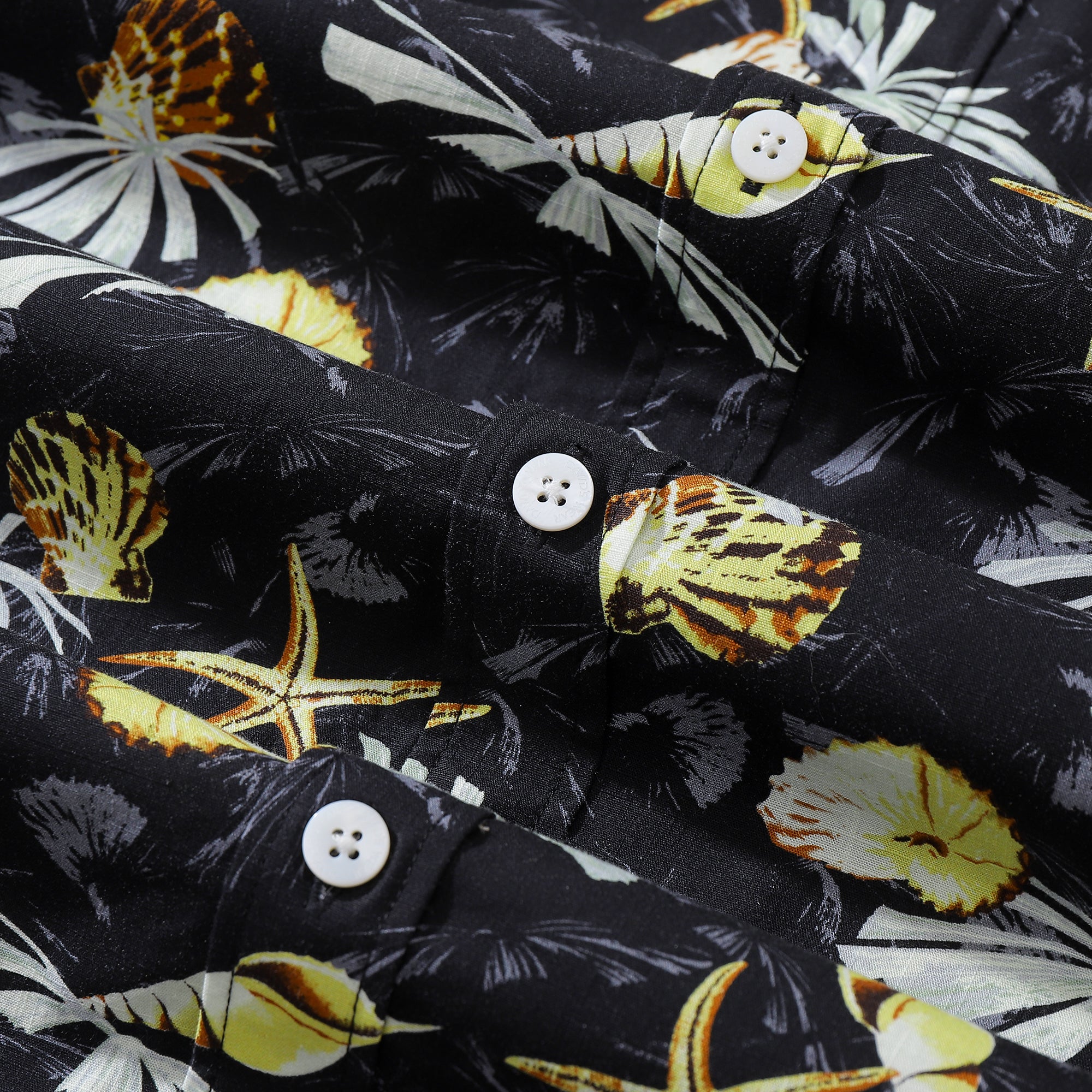 Men's Hawaiian Shirt Vintage Tropical Conch Cotton Button-down Long Sleeve Aloha Shirt
