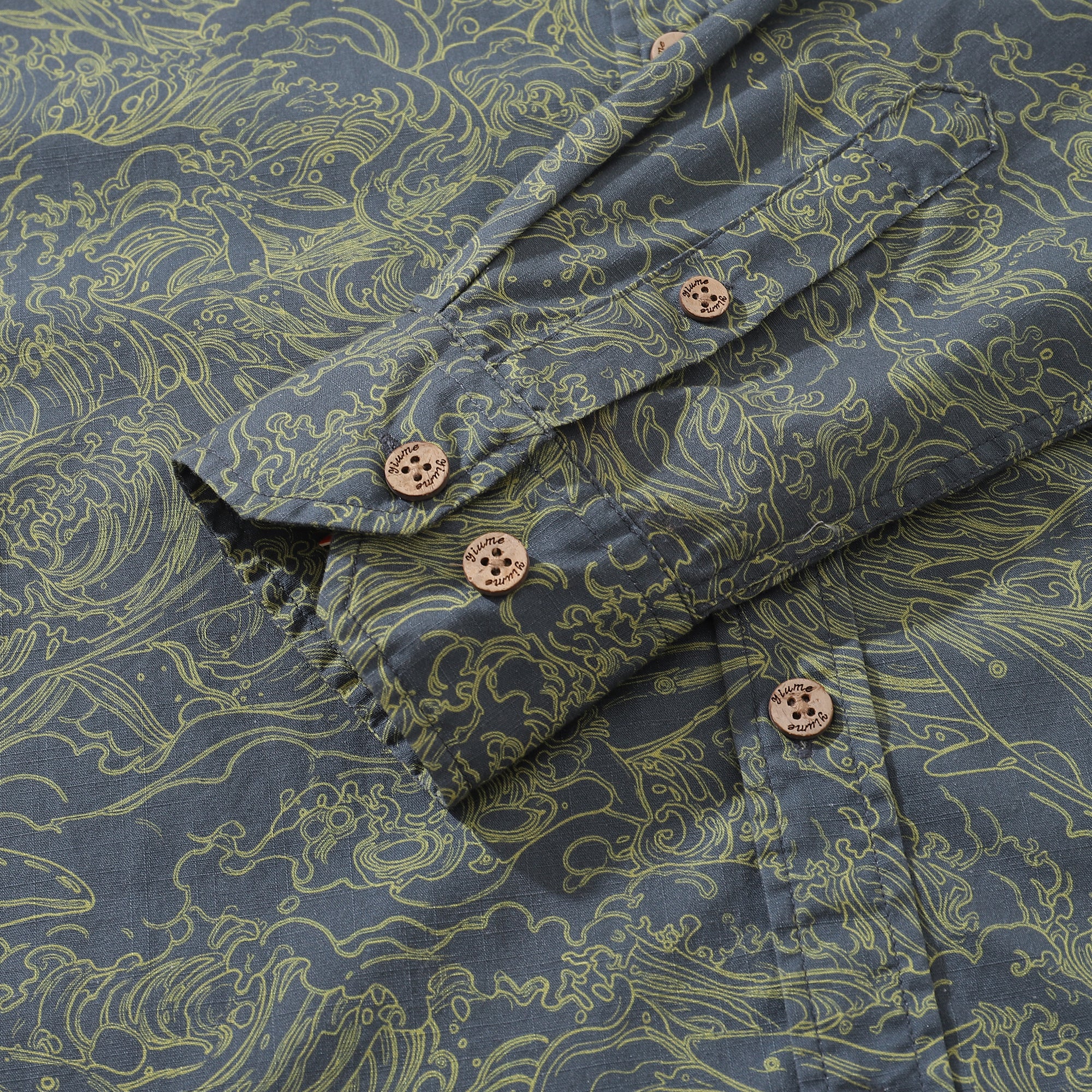 Chemise hawaïenne pour homme Danse de la Mer en coton à boutons, à manches longues Aloha