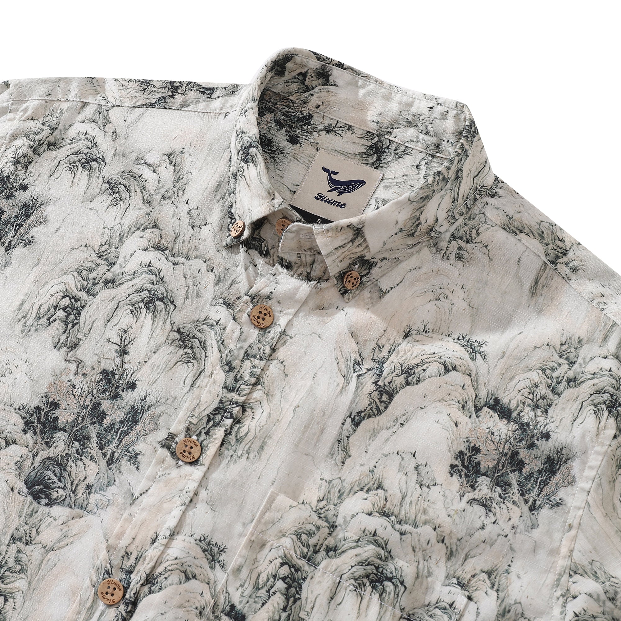 Men's Hawaiian Shirt Enchanting Mountain Landscape Cotton Button-down Long Sleeve Aloha Shirt