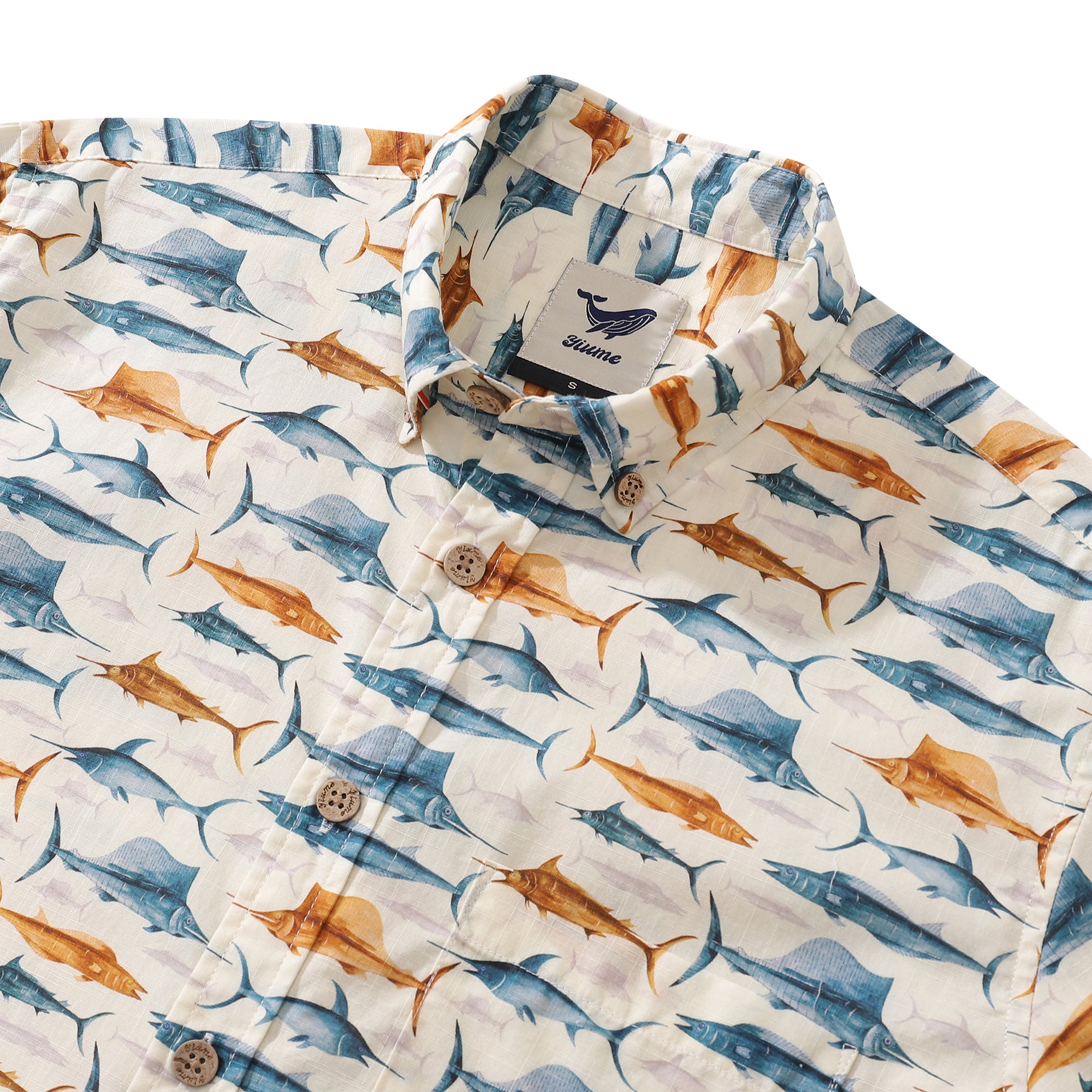 Men's Hawaiian Shirt Swordfish By Andersson Grace Cotton Button-down Long Sleeve Aloha Shirt