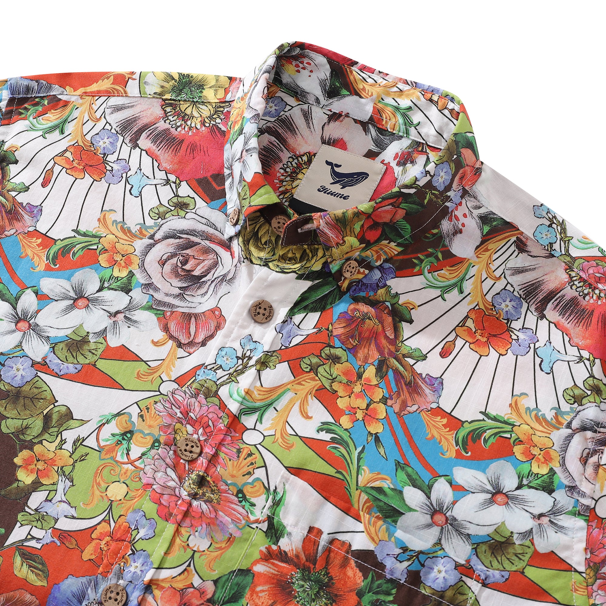 Men's Hawaiian Shirt Vibrant Blooms 1930s Vintage Long Sleeve Aloha Shirt